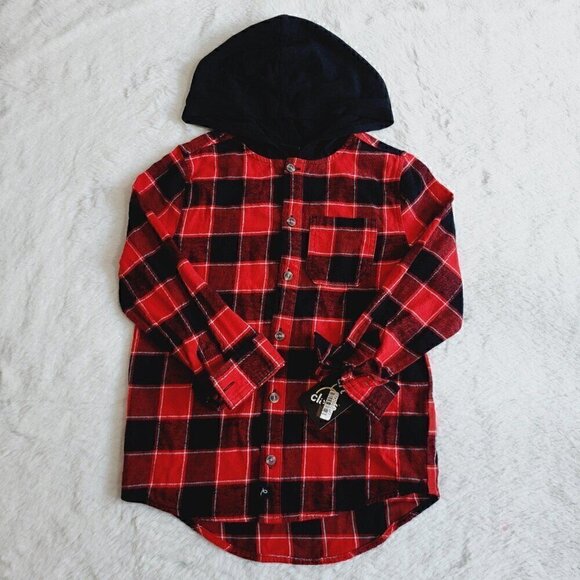 Art Class Boys' Flannel Plaid Hooded Long Sleeve Button-Down Shirt 4KIDC-BF - Picture 2 of 4